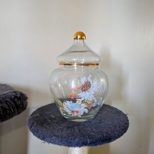 Floral Glass Jar with Gold Accents